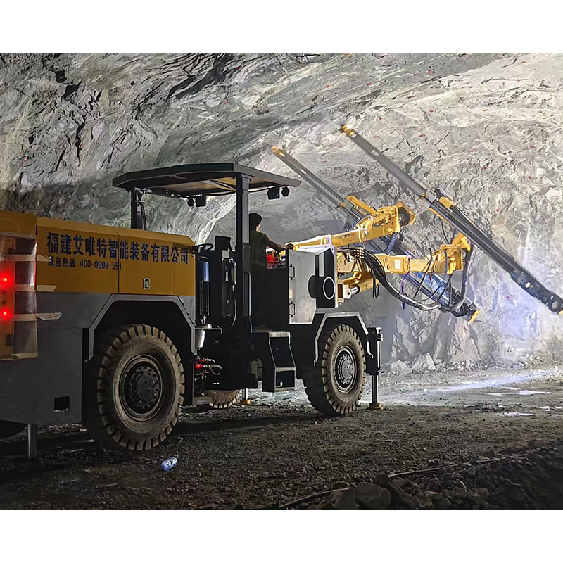 Carrinho de perfuração de rocha Jumbo de perfuração piloto hidráulica de duas lanças para broca de jateamento de túnel